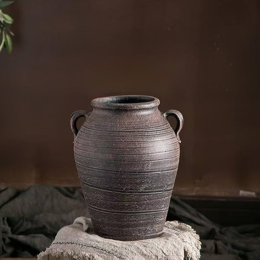 Farmhouse Vase for Home Decor, 10.5'' Tall Terracotta Rustic Vintage vase with 2 Ear Design. Flow... | Amazon (US)