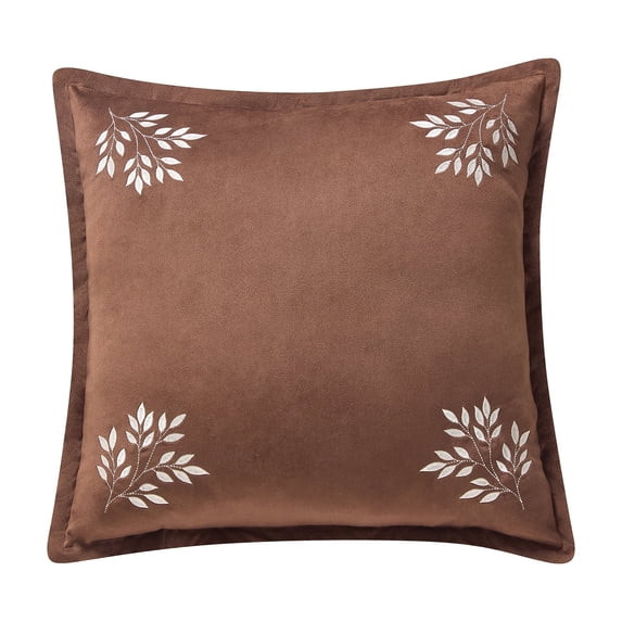 My Texas House 18" x 18" Brown Embroidered Leaves Velvet Decorative Pillow | Walmart (US)