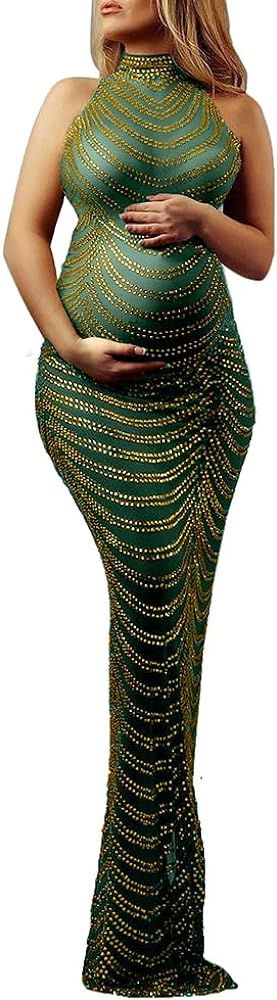 Dedysler Maternity Photography Gown Sleeveless Sexy Shiny Rhinestone Photoshoot Dress for Baby Sh... | Amazon (US)