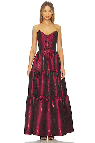 V. Chapman Vida Gown in Garnet Barooue Floral from Revolve.com | Revolve Clothing (Global)