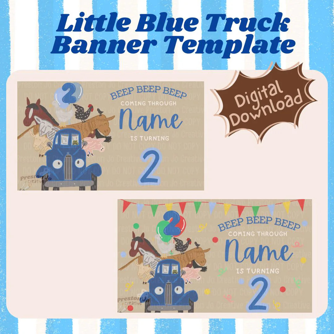 Little Blue Truck Birthday Banner: Custom Hand-Painted Farm Animal Theme | Digital Template | Boy... | Etsy (US)