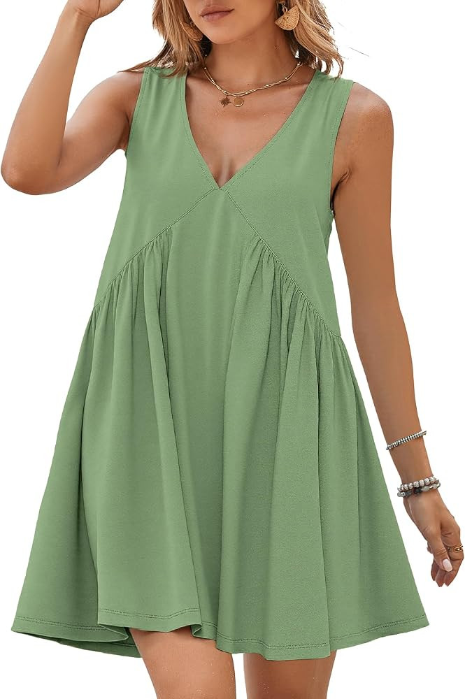BerryGo Womens Summer Sleeveless Mini Dress Casual V Neck Beach Tank Babydoll Short Sundresses fo... | Amazon (US)