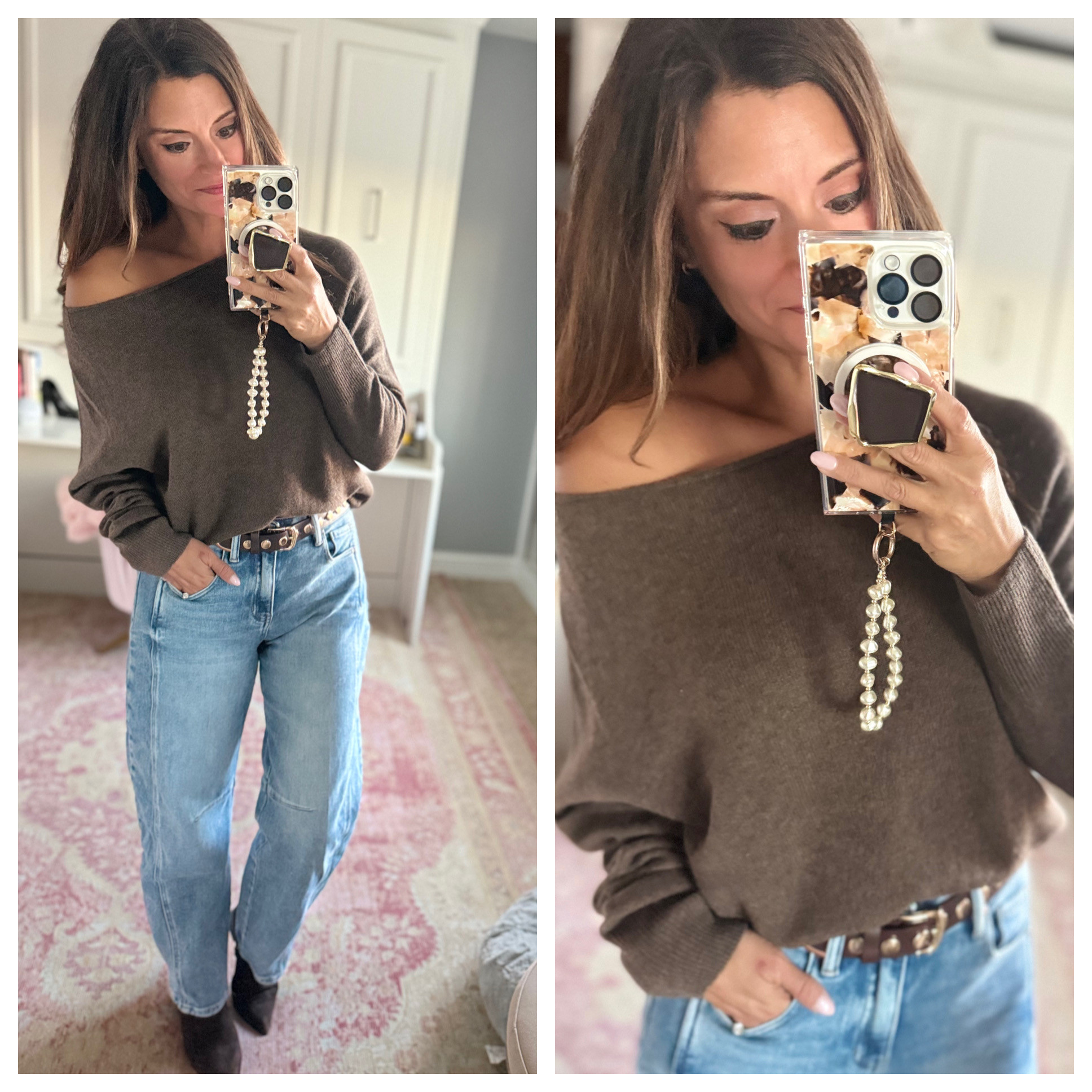  
Great winter look with a cashmere sweater and jeans 
 