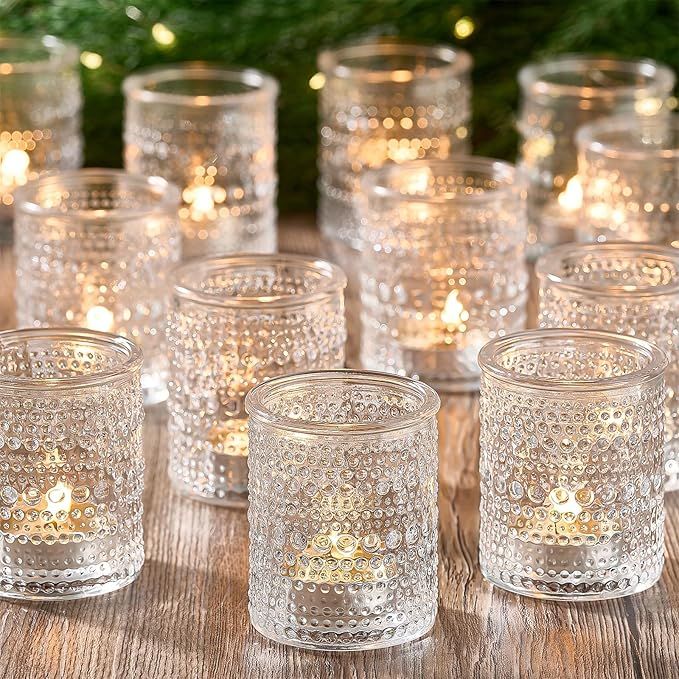 24 Pack Clear Glass Votive Candle Holders, Vintage Candle Holder for Floating Candle, Tealight Ca... | Amazon (US)