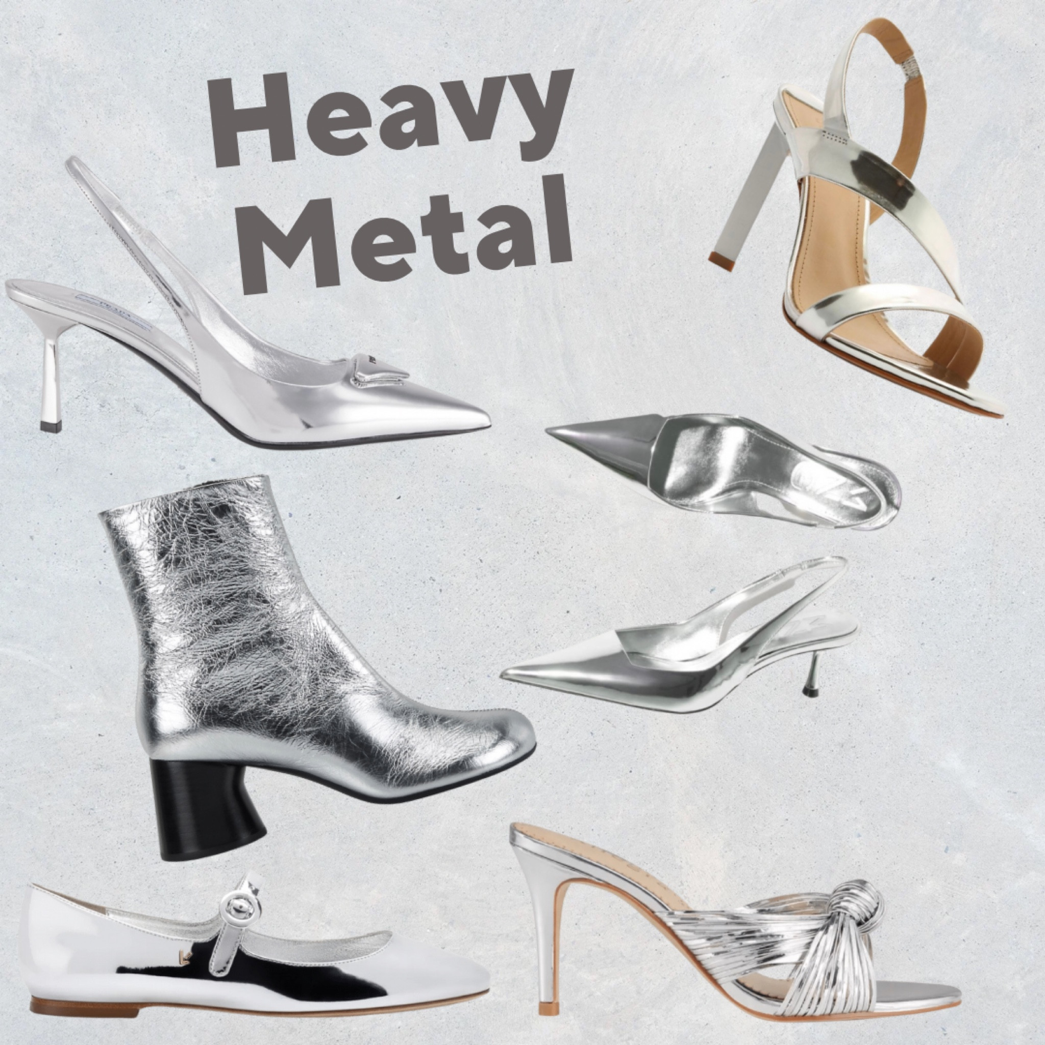Heavy Metal
Metallic Shoes 
Silver Heels

#LTKshoecrush #LTKstyletip #LTKSeasonal