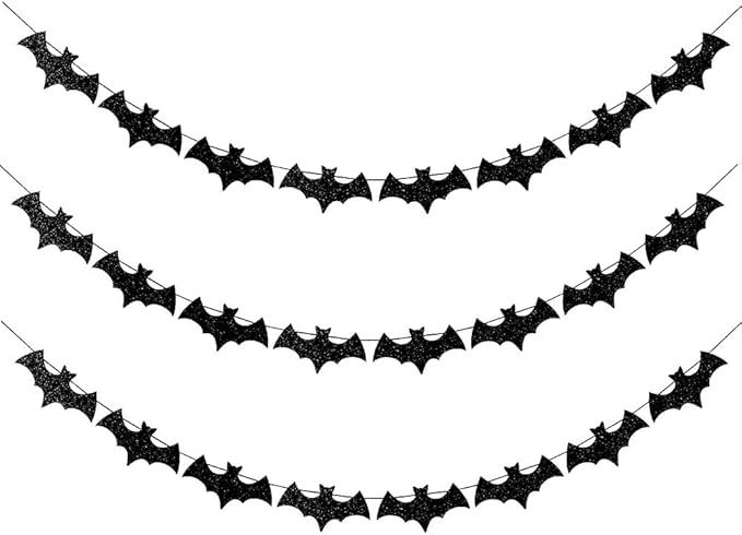 Black Glittery Bat Garland Halloween Garland Decoration for Haunted Home, Pack of 3 by Baryuefull | Amazon (US)