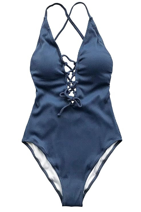 CUPSHE Women's Solid Color V Neck Lace Up One Piece Swimsuit | Amazon (US)