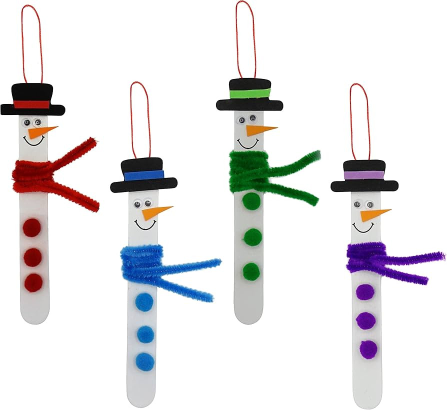 4E's Novelty Christmas Snowman Stick Ornament Craft Kit (12 Pack) Bulk Christmas Crafts for Kids ... | Amazon (US)