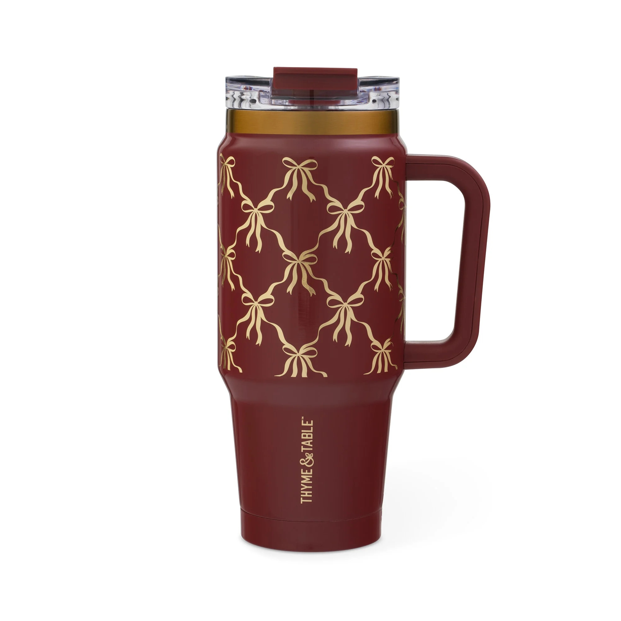 Thyme & Table 32 fl oz Stainless Steel Luna Tumbler with Handle and Dual Straw Lid, Red Bow | Walmart (US)