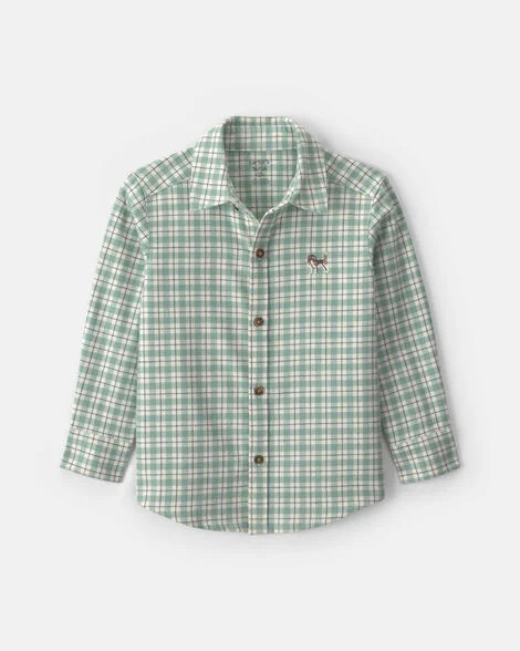 Toddler Boy Plaid Flannel Button-Down Shirt - Green/White | Carter's Inc