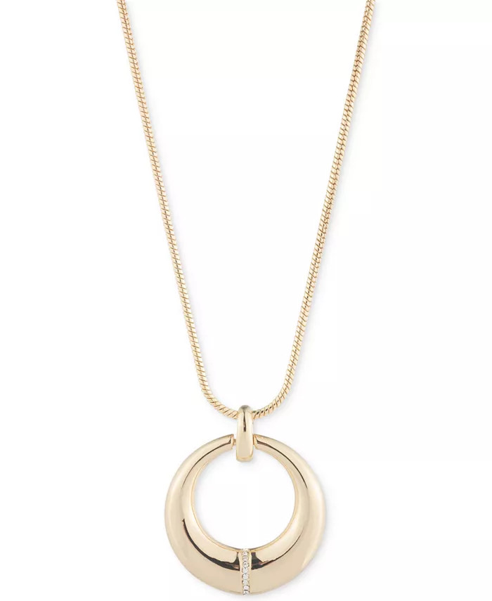 Lauren Ralph Lauren Gold-Tone Pavé Sculpted Circle Pendant Necklace, 16 | Macys (US)