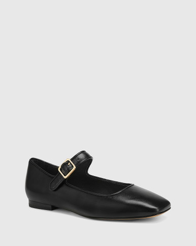 Alise Black Low Sheen Leather Flat Mary Jane | Wittner