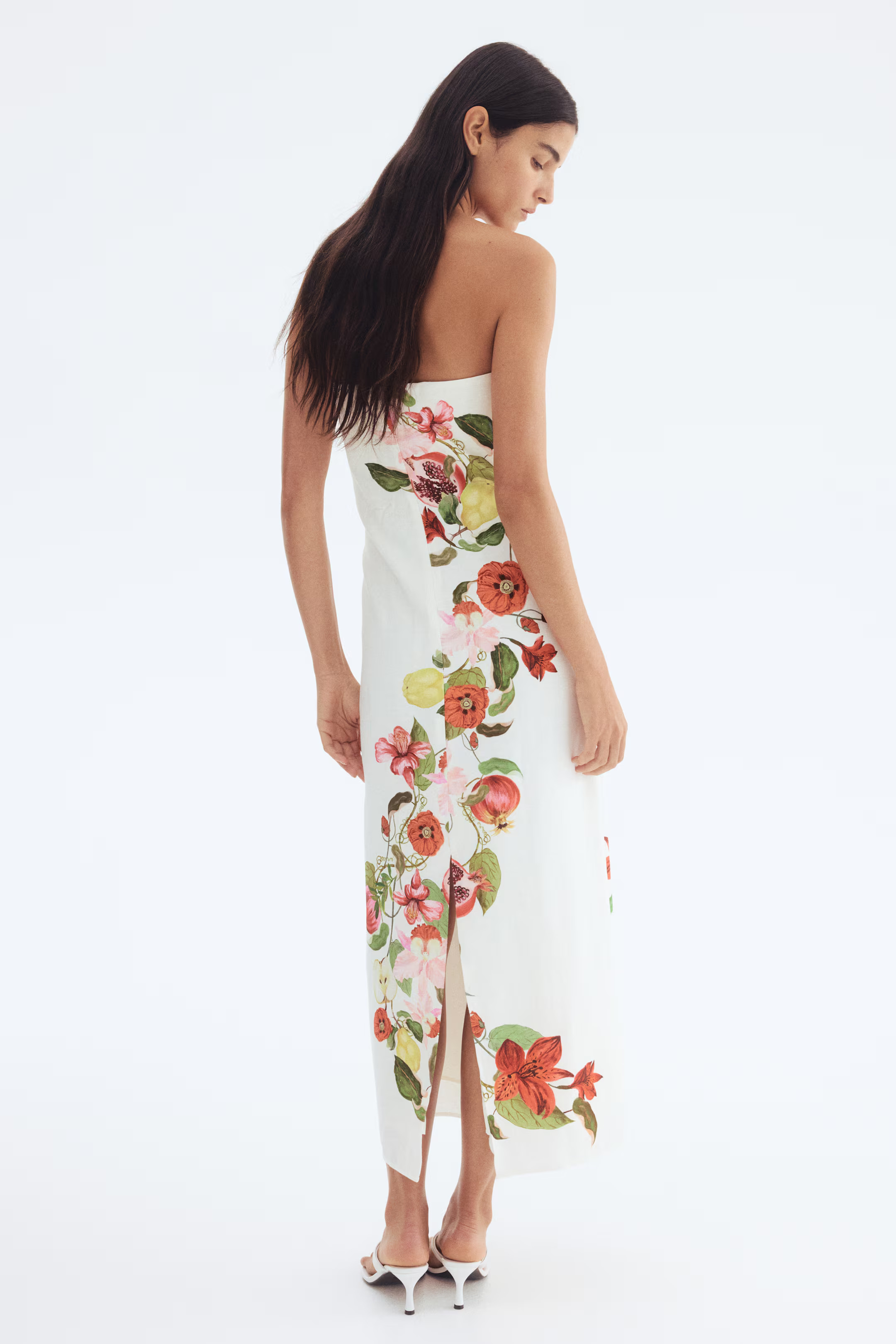 Abito in misto lino con stampa - Bianco/fiori - DONNA | H&M IT | H&M (FR, IT, ES, PT, BE)