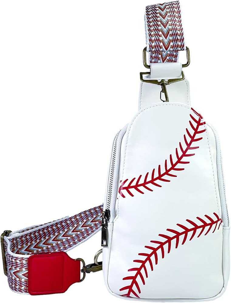 FAYBA Small Sling Bag for Women Crossbody Bag, Baseball Print PU Leather Wide Guitar Strap Chest ... | Amazon (US)