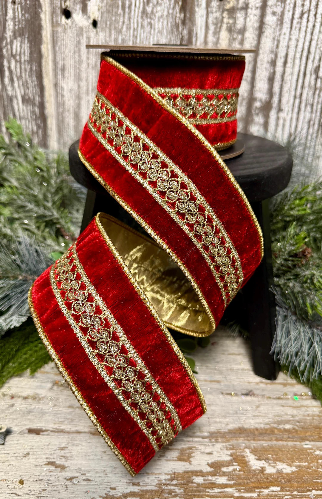 Ribbon, Christmas Tree Ribbon, 2.5", Christmas Ribbon, D Stevens Ribbon, Wreath Supplies, Red Vel... | Etsy (US)