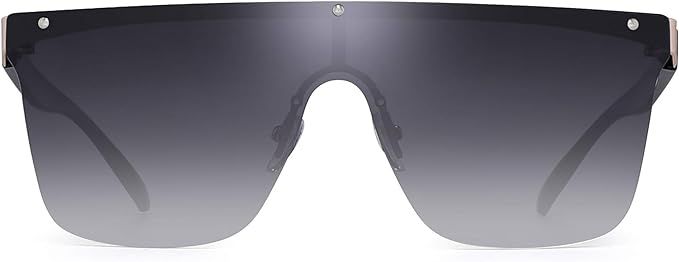 JIM HALO Rimless Shield Sunglasses One Piece Flat Top Mirror Glasses Women Men | Amazon (US)