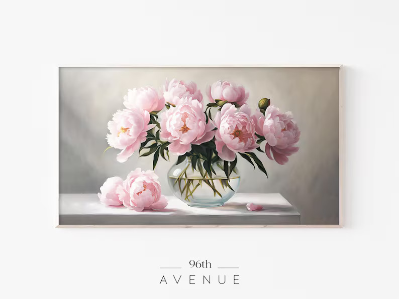 Pink Peony Frame TV Art Download | Vintage Valentine Flower | Floral Spring Still Life Digital Ar... | Etsy (US)