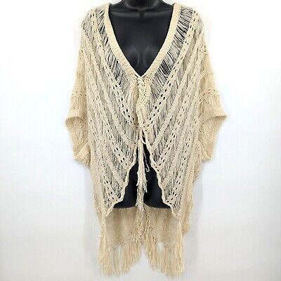 Crochet Open-Knit Top Women Size S Oversized Fringe Tassels Boho Chic Festival | eBay US