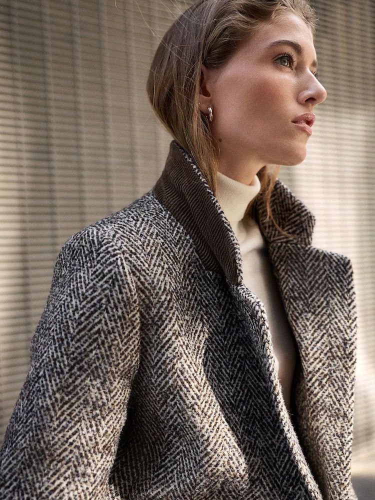 Braun/Creme - N. Premium Herringbone Contrast Collar Blazer | Next EU