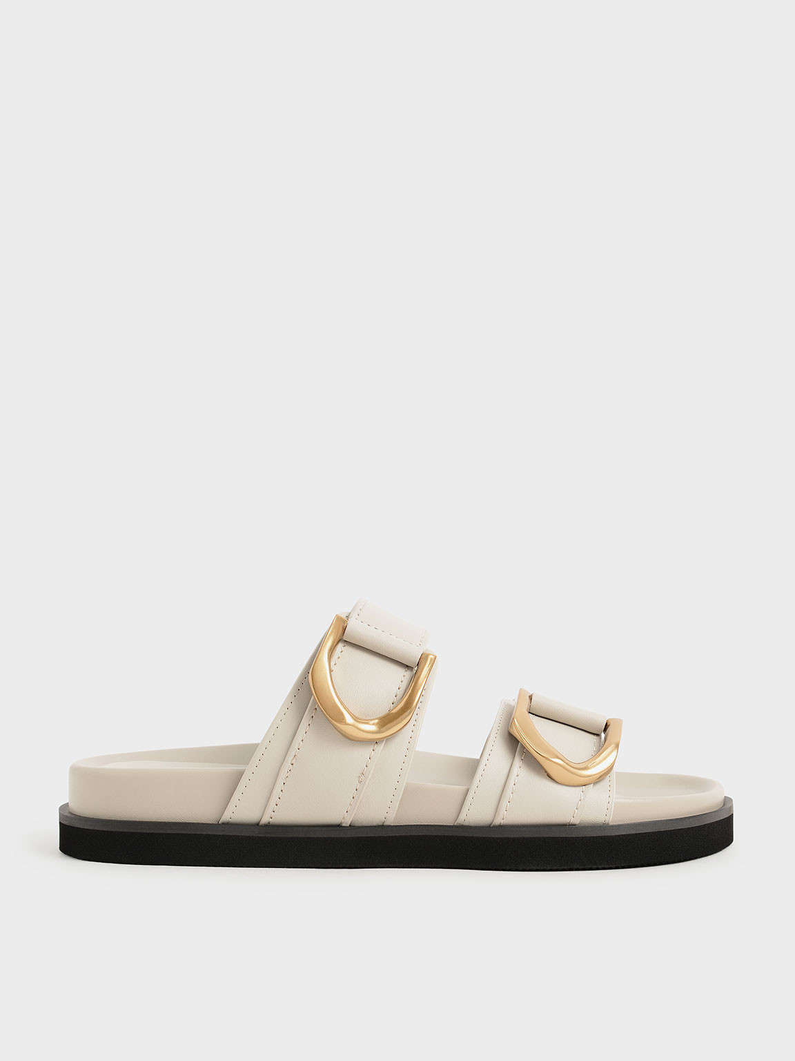 Gabine Buckled Leather Slides​ - Chalk | CHARLES & KEITH (US)