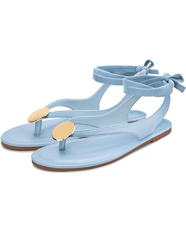 Carcuume Women's Suede Flat Sandals with Metallic Accents Adjustable Strappy Flip Flops for Beach... | Amazon (US)