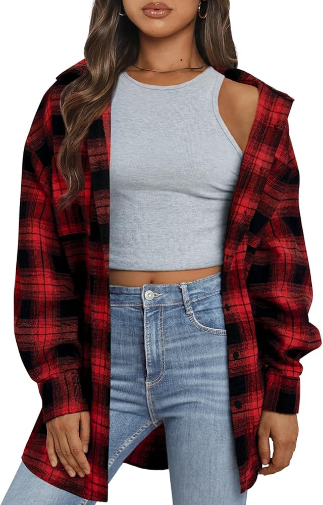 Trendy Queen Plaid Flannel Shackets Shirts Blouse | Amazon (US)