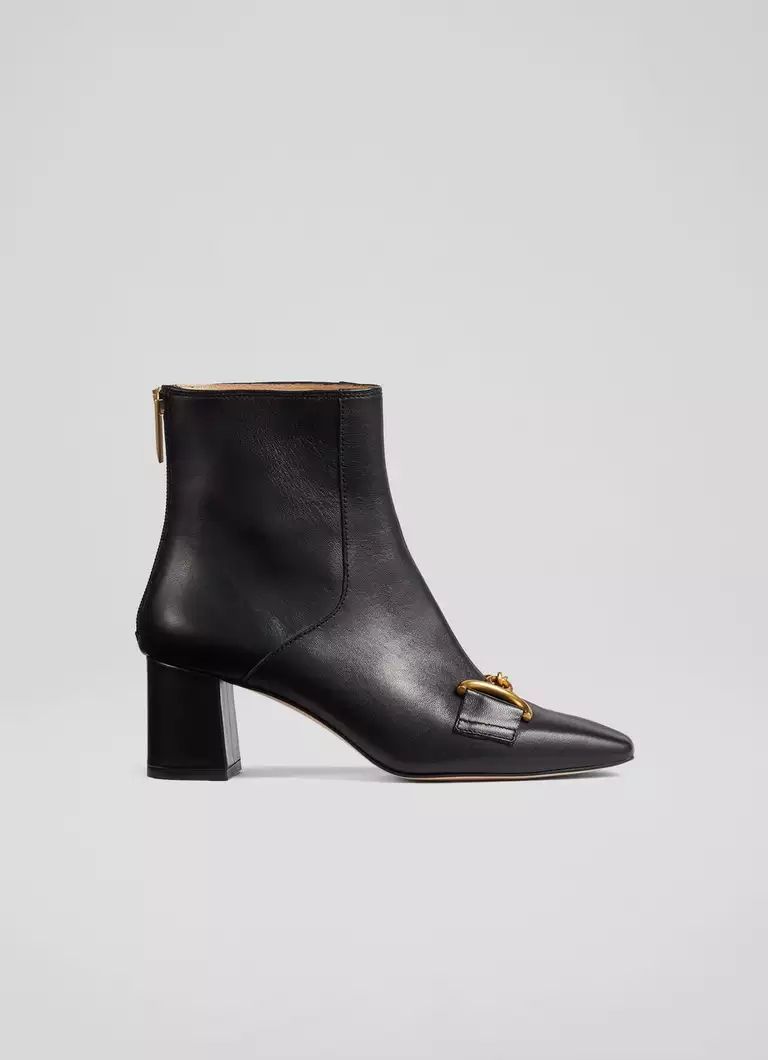 Nadina Black Leather Snaffle-Detail Ankle Boots | L.K. Bennett (UK)