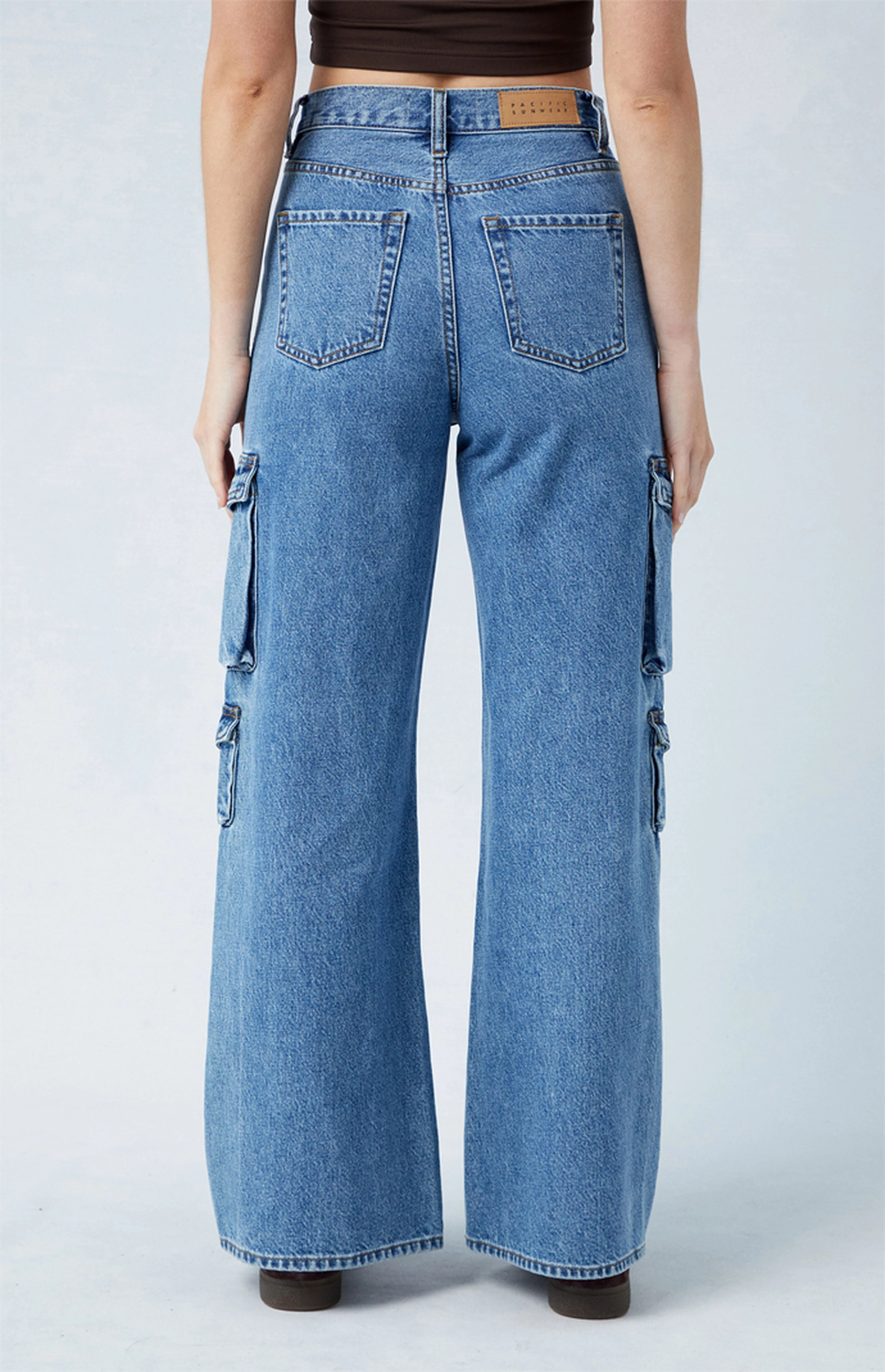 PacSun Medium Indigo Wide Leg Cargo Jeans | PacSun
