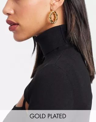 ASOS DESIGN 14k gold plated hoop earrings in ribbed twist design | ASOS (Global)