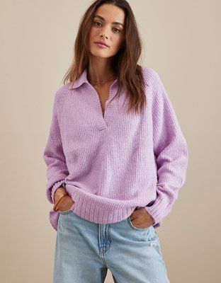 AE Whoa So Soft Oversized Collared Sweater | American Eagle Outfitters (US & CA)