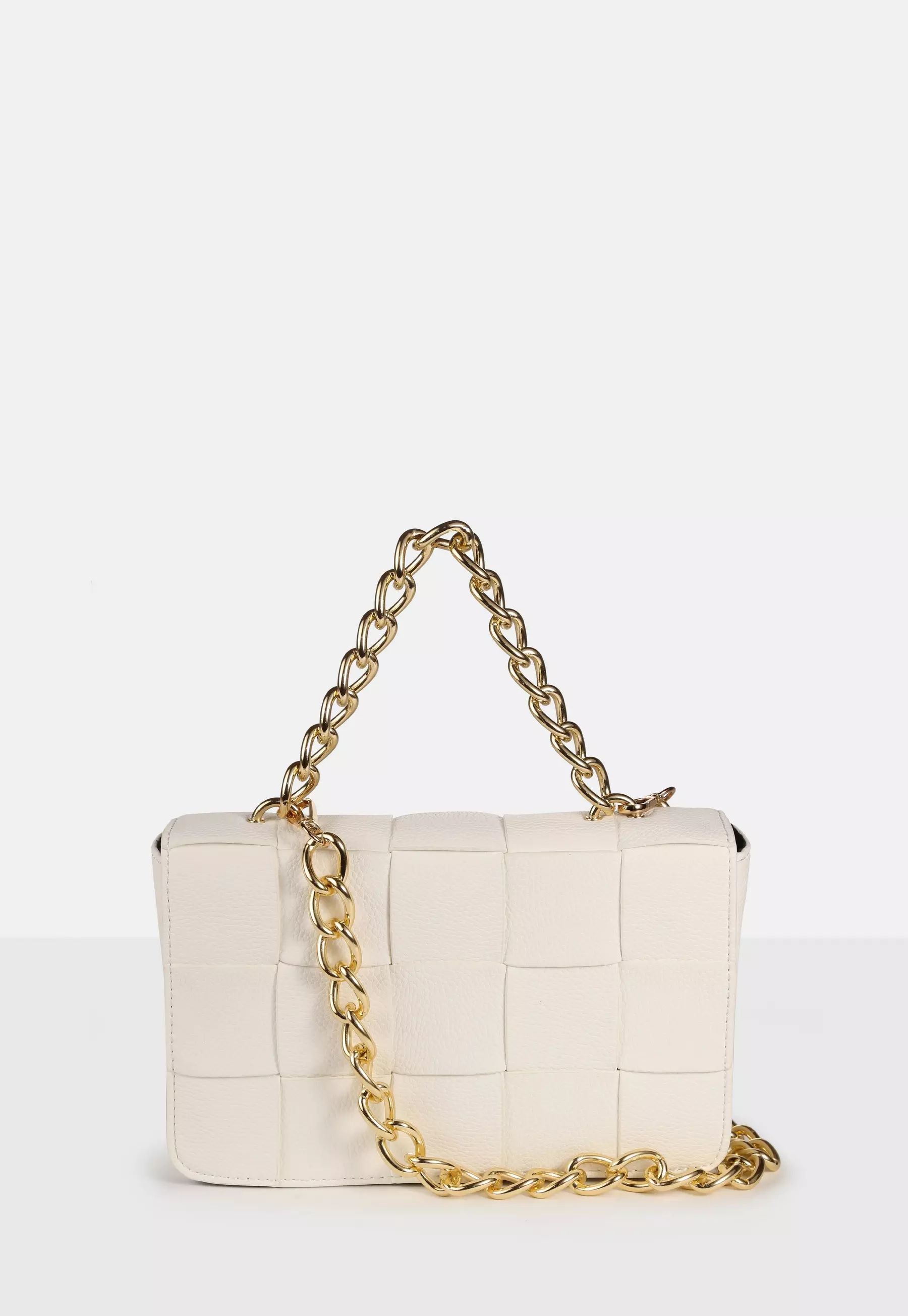 Missguided - White Weave Detail Chain Handbag | Missguided (UK & IE)