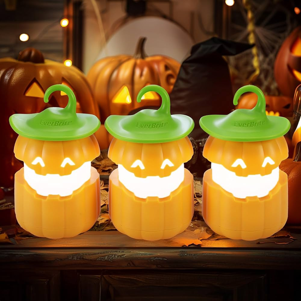 EverBrite 3-Pack Halloween Pumpkin Lantern, Collapsible Jack O Lantern Lights, Two Color Changing... | Amazon (US)