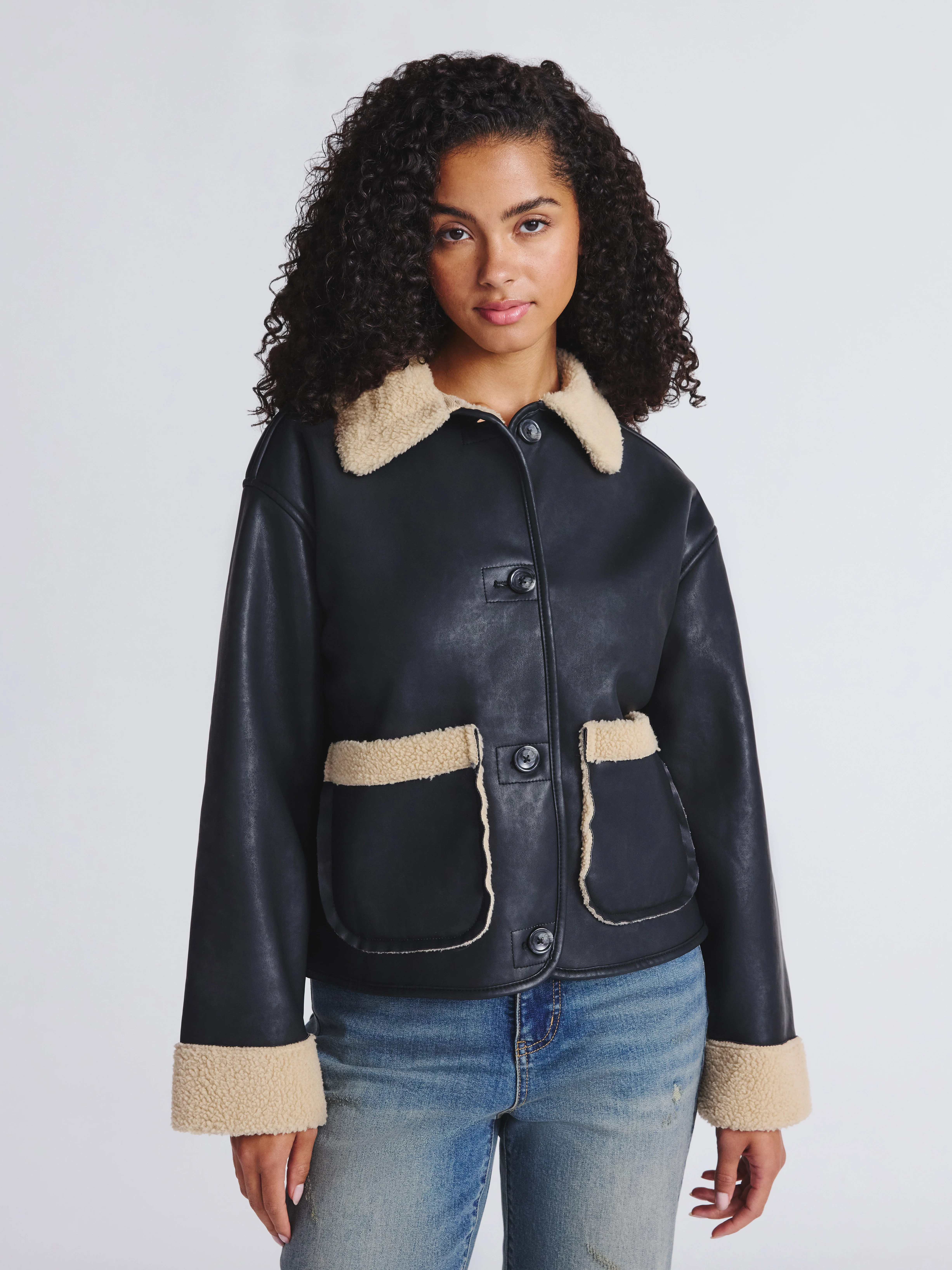 Time and Tru Women's and Women's Plus Bonded Faux Shearling Jacket, Sizes XS-2X | Walmart (US)