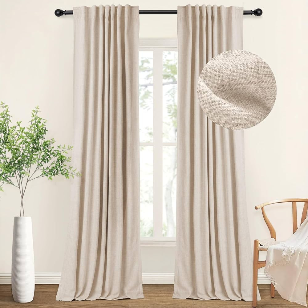 INOVADAY 100% Blackout Curtains for Bedroom, Thermal Insulated Linen Blackout Curtains 96 Inch Le... | Amazon (US)