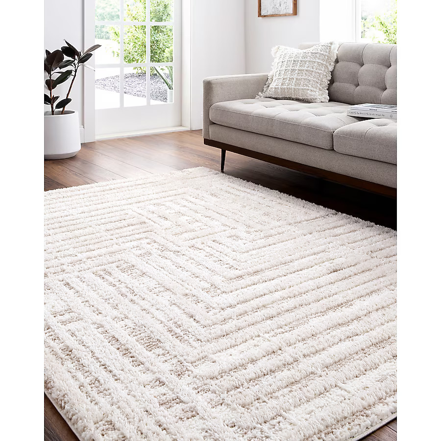 Origin 21 Alabaster Stone 5 x 8 (ft) Loomed Polyester Neutral Rectangular Indoor Geometric Area r... | Lowe's