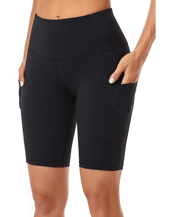 Oalka Women's Short Yoga Side Pockets High Waist Workout Running Shorts | Amazon (US)