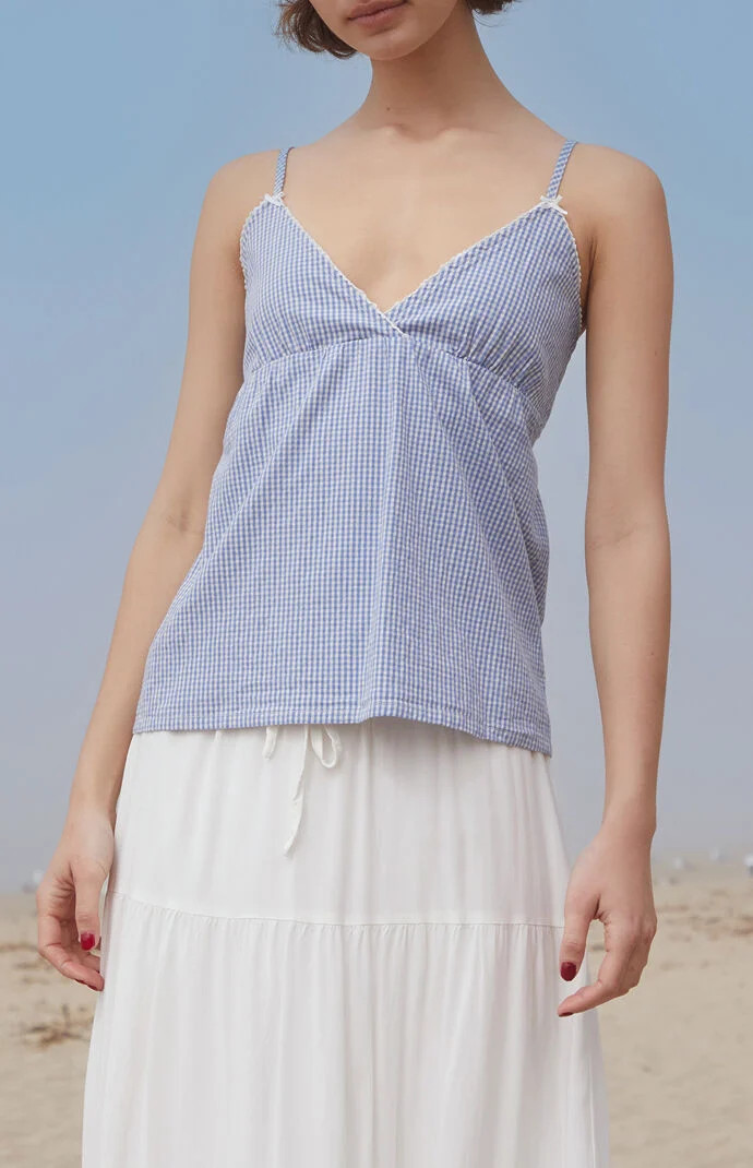 John Galt Women's Gingham Edith Tank Top in Blue/White | PacSun