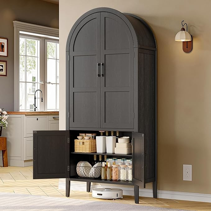 71 Inch Tall Arched Cabinet, 5-Tier Arched Kitchen Pantry Cabinet with Doors & Shelves, Modern Fa... | Amazon (US)
