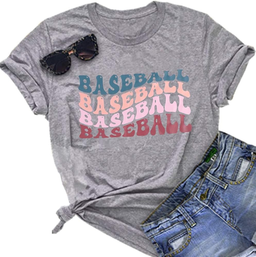 Cute Baseball Shirt Women Baseball Heart Tee Shirts Short Sleeve Crew Neck Casual Summer Graphic ... | Amazon (US)
