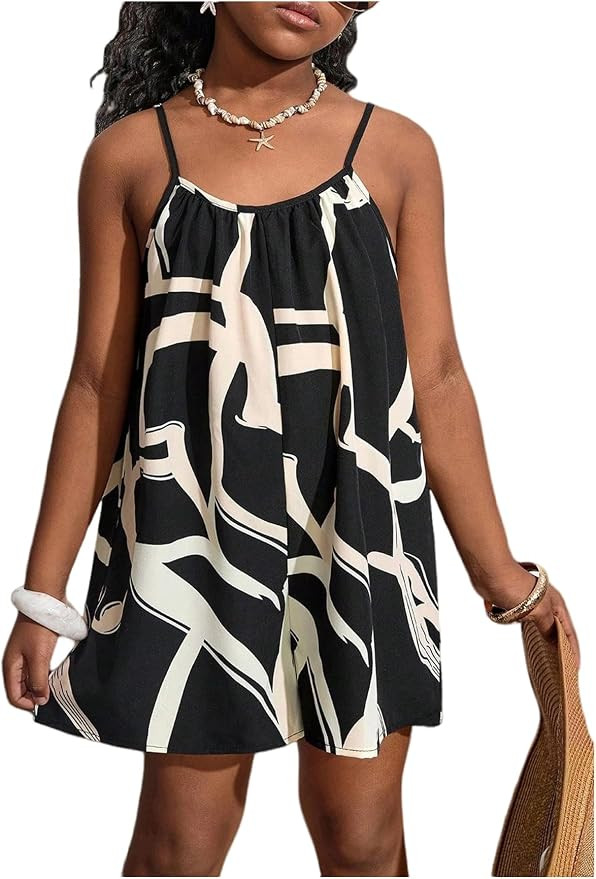 MakeMeChic Girl's Summer Jumpsuits Wide Leg Sleeveless Spaghetti Strap Graphic Y2K Cute Rompers | Amazon (US)