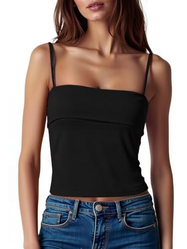 ZANZEA Black Tank Top Woman Square Neck Crop Sexy Camisole Adjustable Spaghetti Strap Basic Going Out Summer Tops Black Small | Amazon (US)
