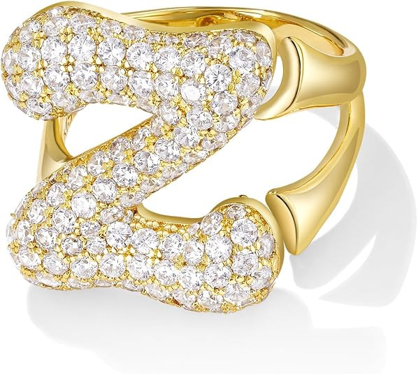 KissYan Bubble Initial Ring for Women, 14k Gold Plate Balloon Jumbo Letter Rings Open Adjustable ... | Amazon (US)