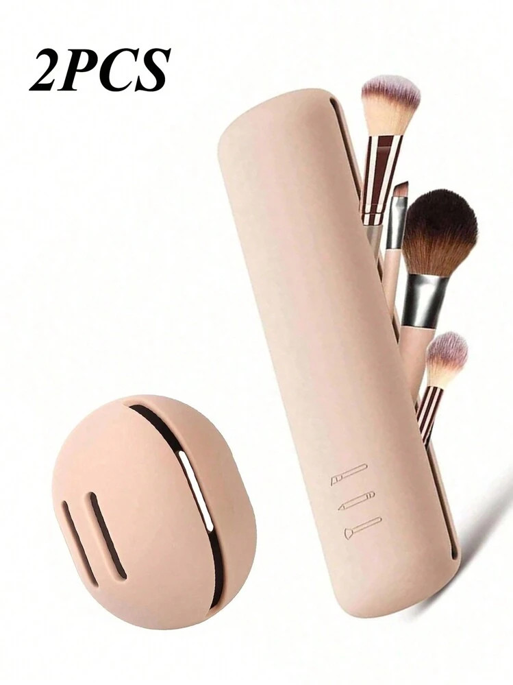 2pcs Travel Silicone Cosmetic Bag With Makeup Brush Holder Makeup Bag, Silicone Makeup Sponge Hol... | SHEIN