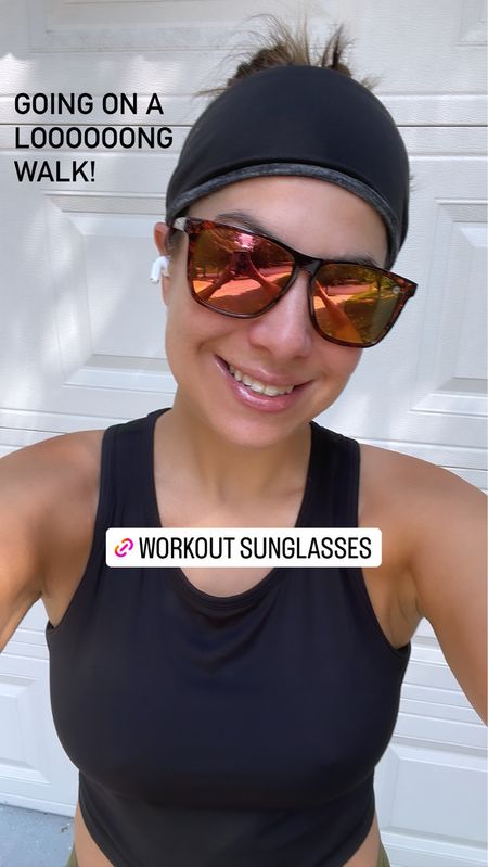 I’m a sweaty girl so I always wear a headband or hat on a walk + sunglasses. #ootd #workoutootd #sunglasses