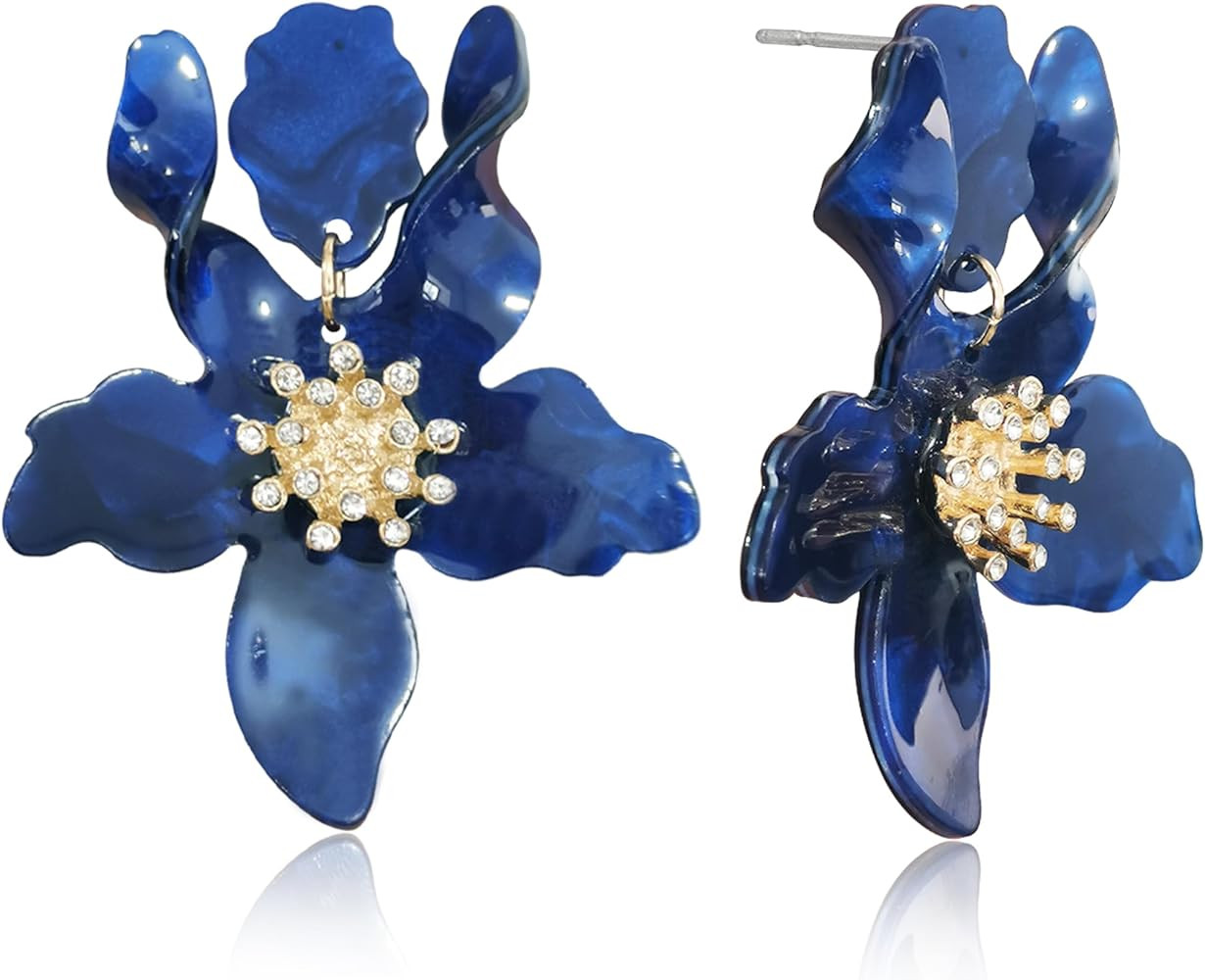 ANDPAI Unique Bohemian Oversized Acrylic Resin Flower Dangle Drop Earrings Retro Large Hawaii Flo... | Amazon (US)