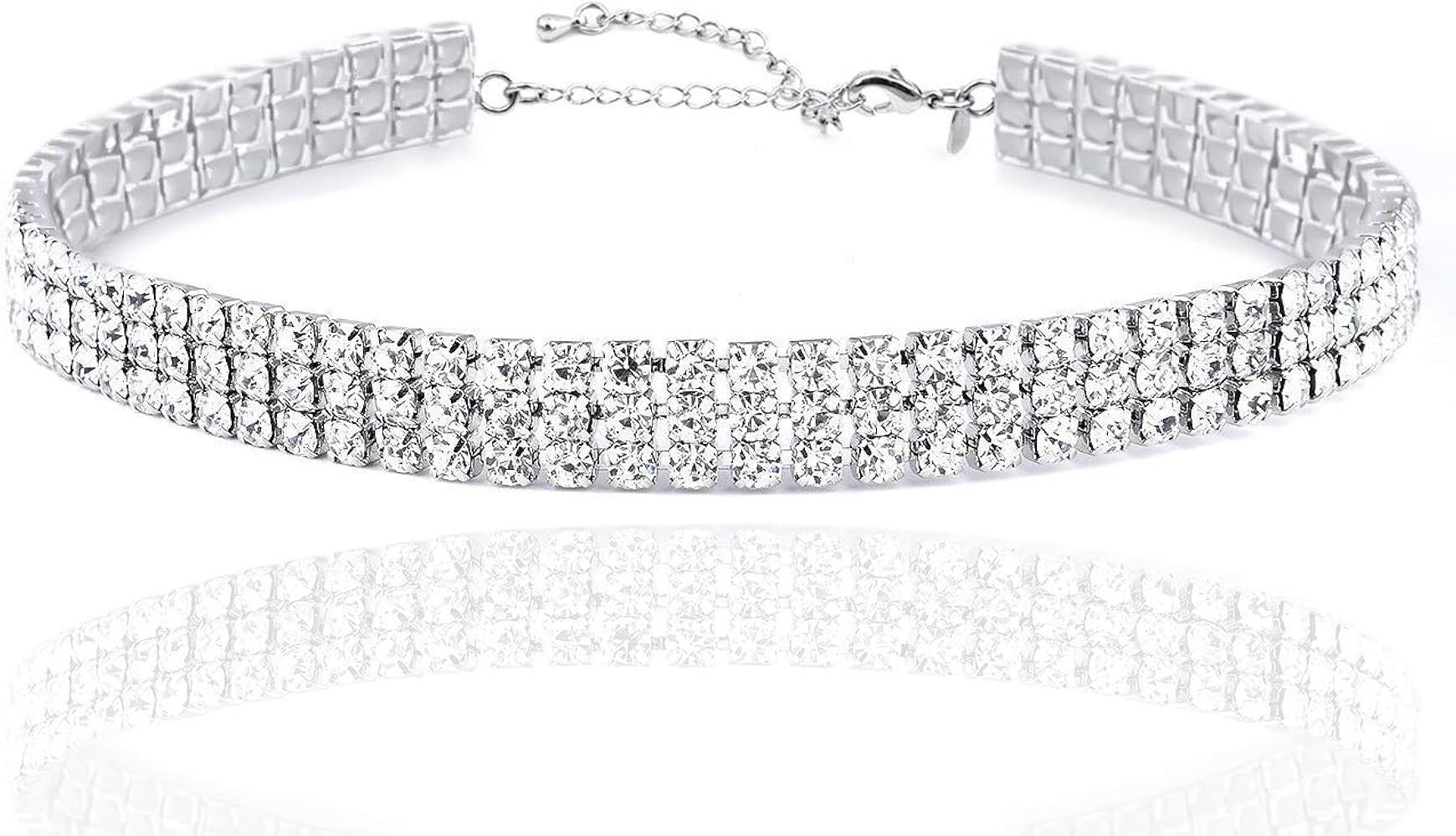 Layered Chain Necklace Shark Tooth Design Tassel White Rhinestone Choker Necklaces for Women Fash... | Amazon (US)