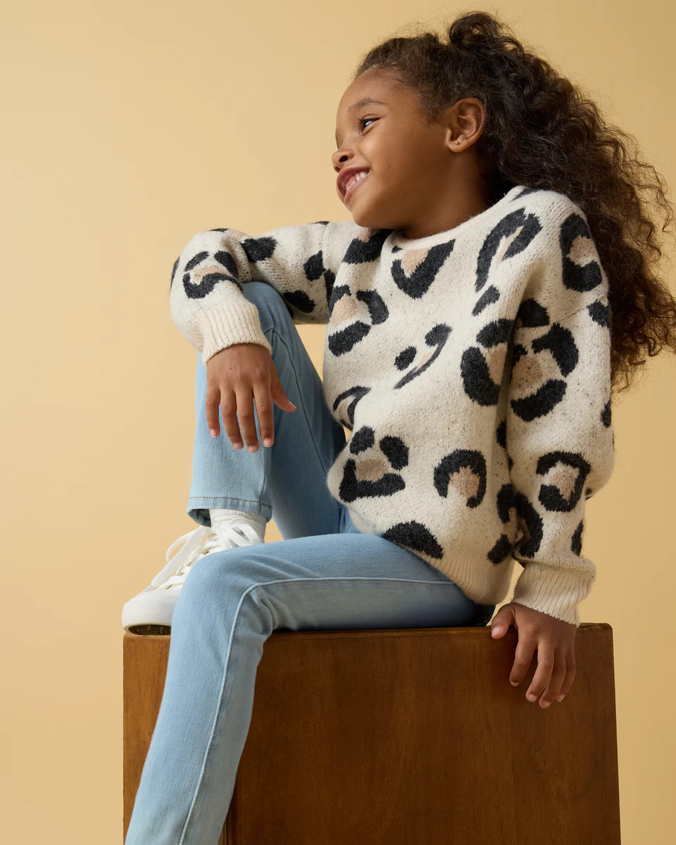 Snowy Leopard Drop Shoulder Sweater | Little Sleepies