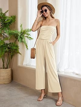 GRACE KARIN Women's Summer Casual Strapless Wide Leg Jumpsuits with Pockets | Amazon (US)
