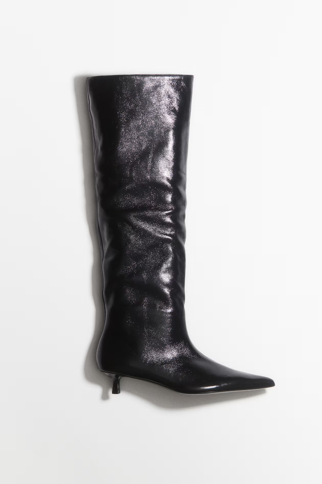 Kitten-heeled leather boots - Black - Ladies | H&M GB | H&M (UK, MY, IN, SG, PH, TW, HK)