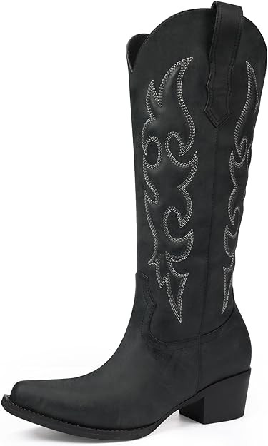 Cowboy Boots for Women - Knee High Wide Calf Cowgirl Boots with Chunky Heel Snip Toe Side Zipper ... | Amazon (US)